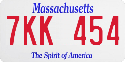 MA license plate 7KK454