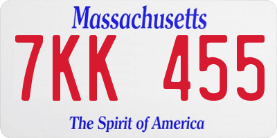 MA license plate 7KK455