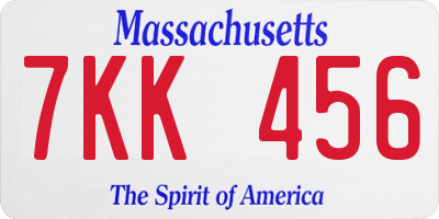 MA license plate 7KK456