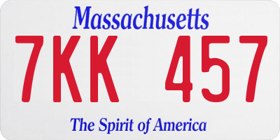 MA license plate 7KK457