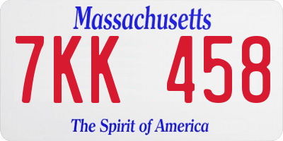 MA license plate 7KK458