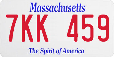 MA license plate 7KK459