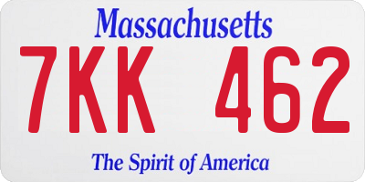 MA license plate 7KK462