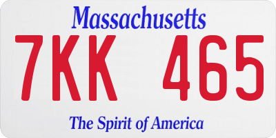 MA license plate 7KK465