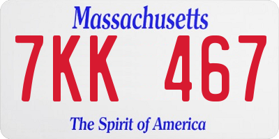 MA license plate 7KK467