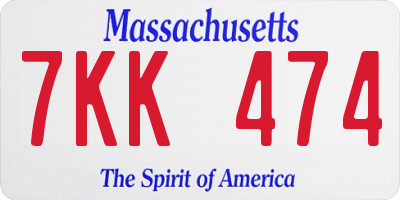 MA license plate 7KK474