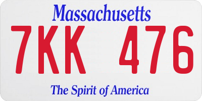 MA license plate 7KK476