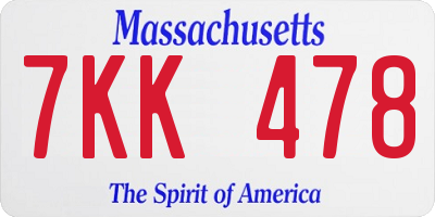 MA license plate 7KK478