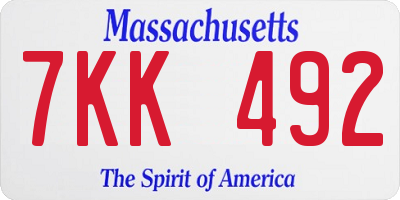 MA license plate 7KK492