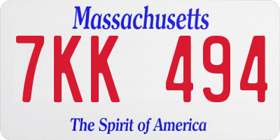 MA license plate 7KK494