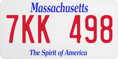 MA license plate 7KK498