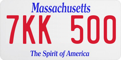 MA license plate 7KK500