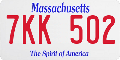 MA license plate 7KK502