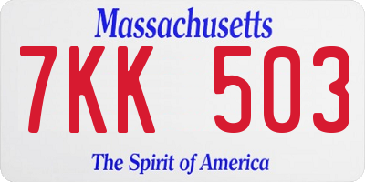 MA license plate 7KK503