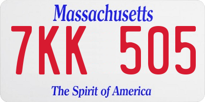 MA license plate 7KK505