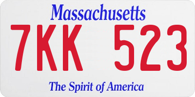 MA license plate 7KK523