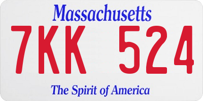 MA license plate 7KK524