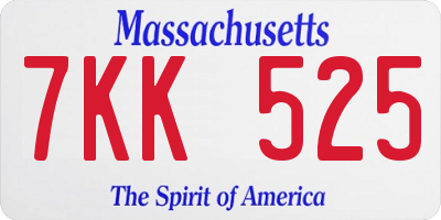 MA license plate 7KK525
