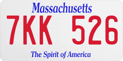 MA license plate 7KK526