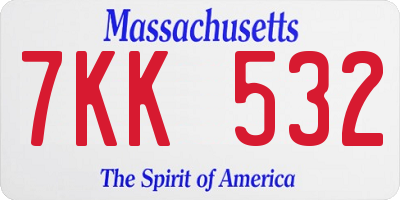 MA license plate 7KK532