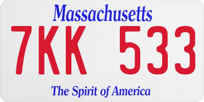 MA license plate 7KK533