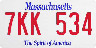 MA license plate 7KK534