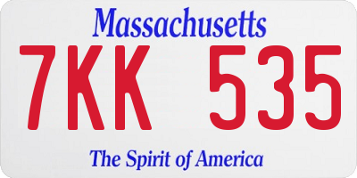 MA license plate 7KK535