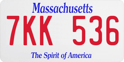 MA license plate 7KK536
