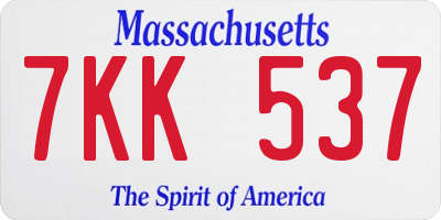 MA license plate 7KK537