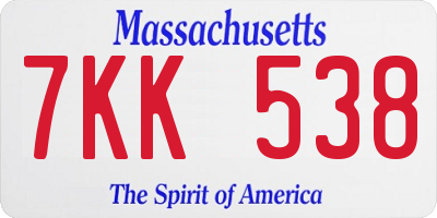 MA license plate 7KK538