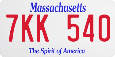 MA license plate 7KK540