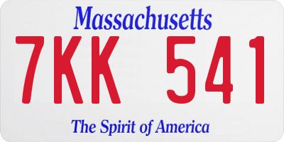 MA license plate 7KK541