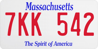 MA license plate 7KK542