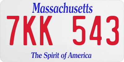 MA license plate 7KK543