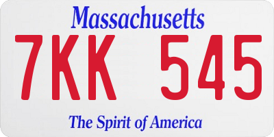 MA license plate 7KK545