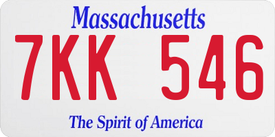 MA license plate 7KK546