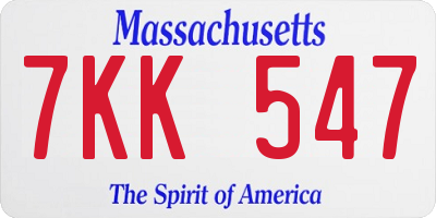 MA license plate 7KK547