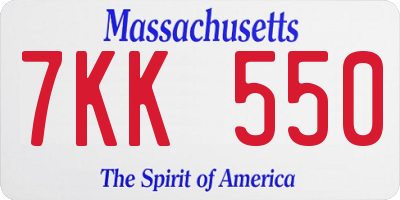 MA license plate 7KK550