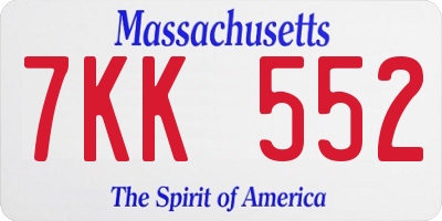 MA license plate 7KK552