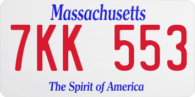 MA license plate 7KK553