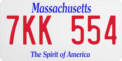 MA license plate 7KK554