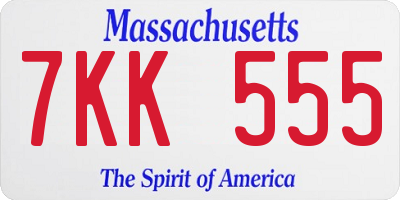 MA license plate 7KK555