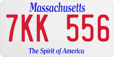 MA license plate 7KK556