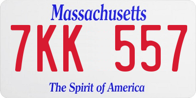 MA license plate 7KK557