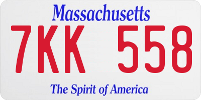 MA license plate 7KK558