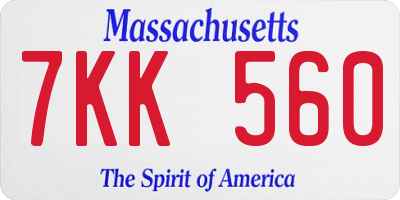 MA license plate 7KK560