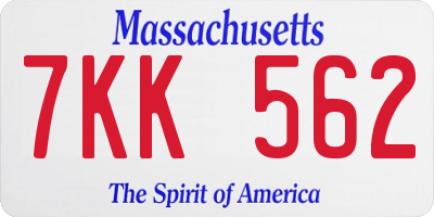 MA license plate 7KK562