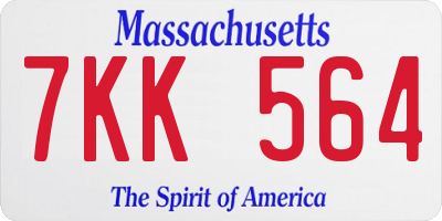 MA license plate 7KK564