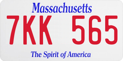 MA license plate 7KK565