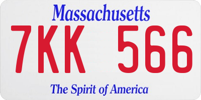 MA license plate 7KK566